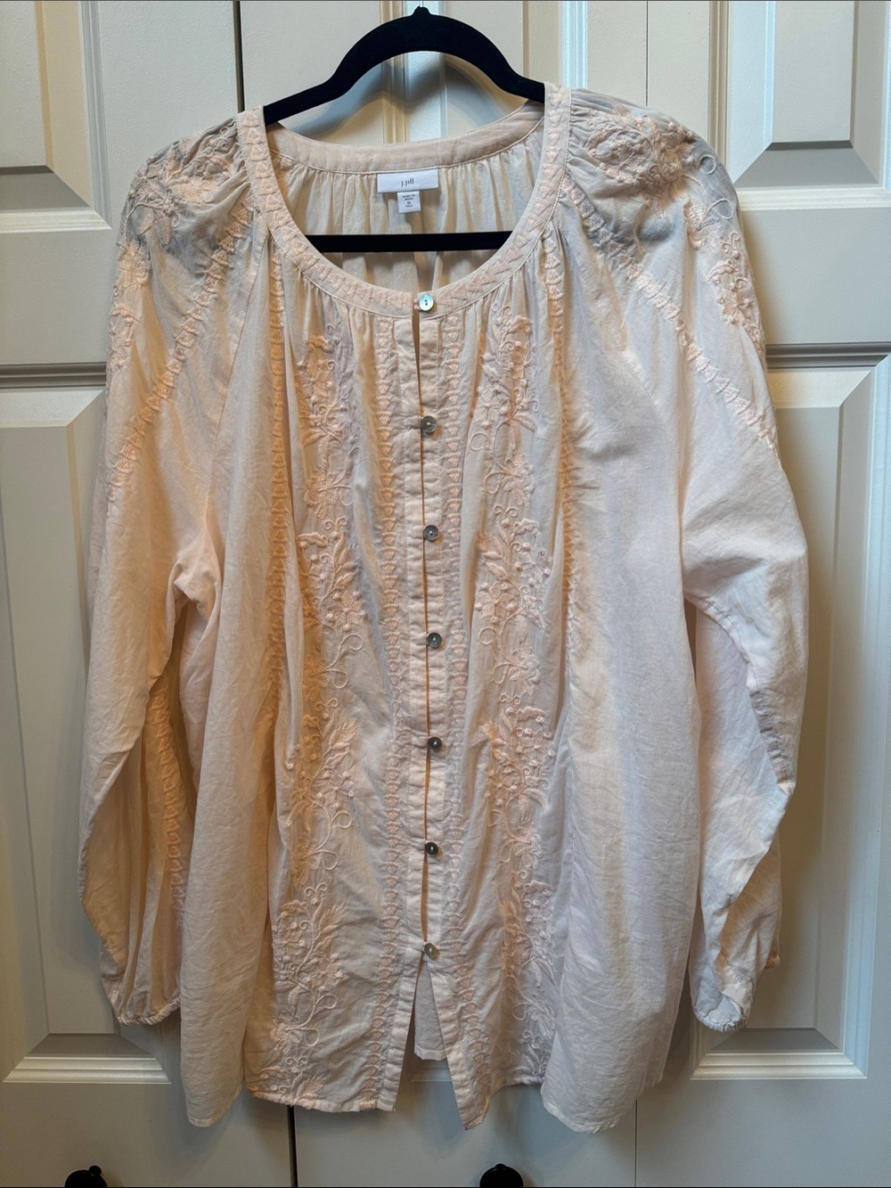 J. Jill Cream Embroidered Button-Front Blouse